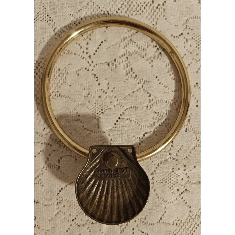 Vintage Gatco Solid Brass Sea Shell Towel Ring Holder Nautical Beach